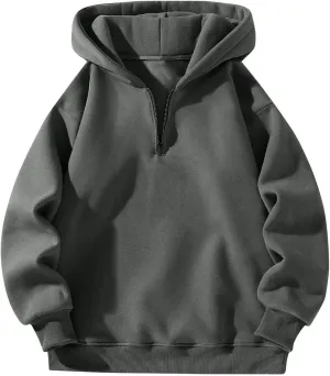 Hoodies for Men Quarter Zip Pullover Drop Shoulder Lightweight Workout Plain Hoodie Big And Tall Hooded Sweatshirt