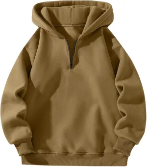 Hoodies for Men Quarter Zip Pullover Drop Shoulder Lightweight Workout Plain Hoodie Big And Tall Hooded Sweatshirt