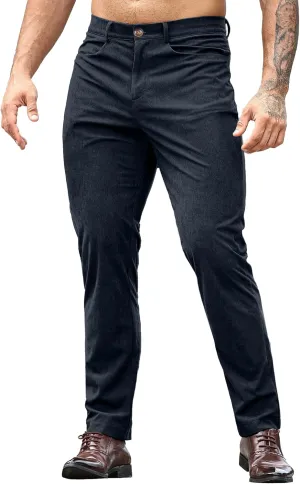 HOTake Men's Casual Corduroy Pants Lightweight Stretch Corduroy Trousers Straight Fit Dress Pants