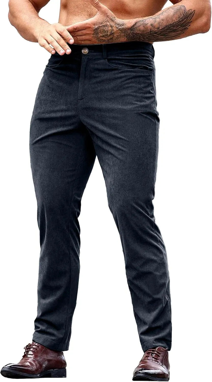 HOTake Men's Casual Corduroy Pants Lightweight Stretch Corduroy Trousers Straight Fit Dress Pants