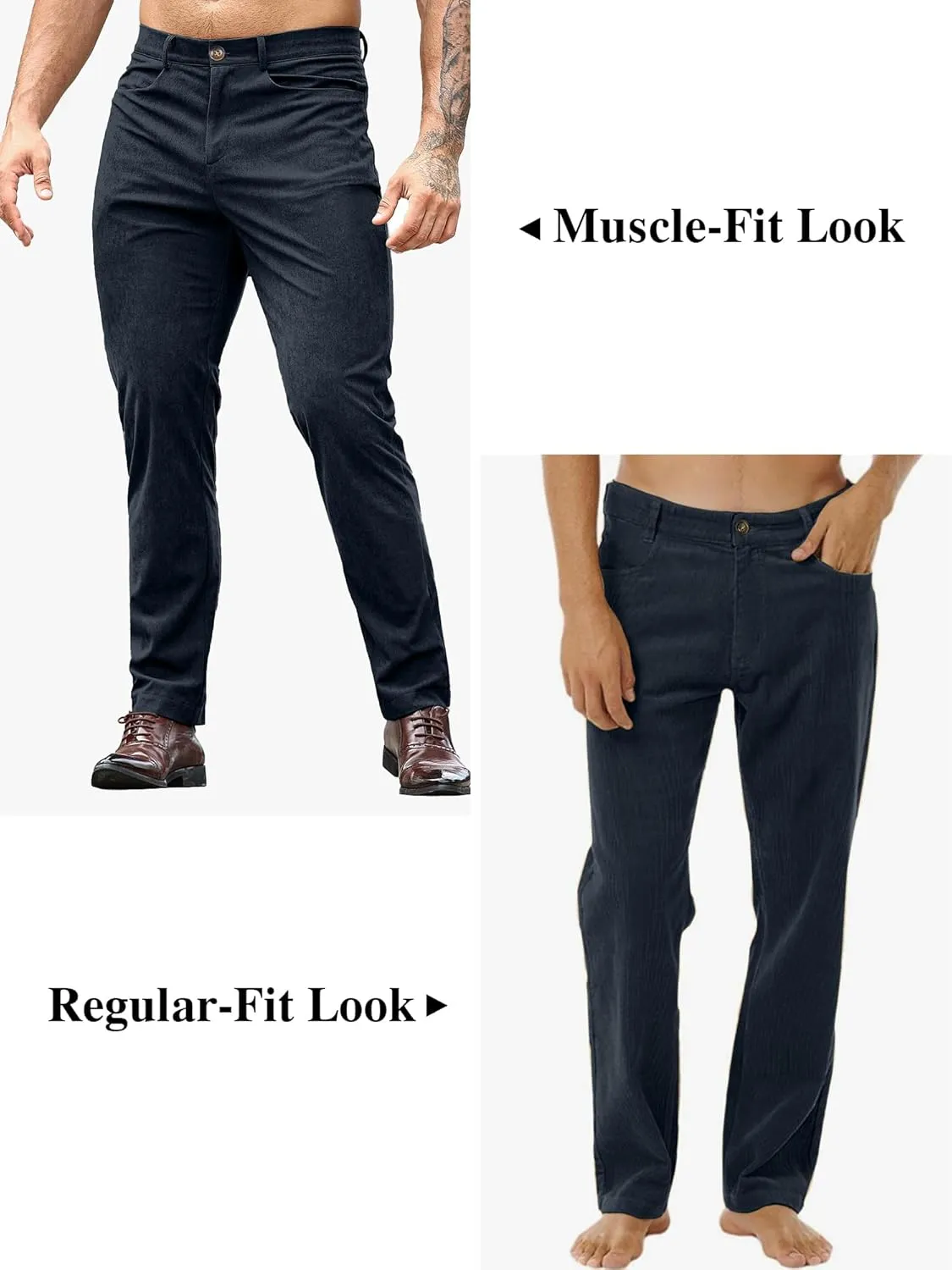 HOTake Men's Casual Corduroy Pants Lightweight Stretch Corduroy Trousers Straight Fit Dress Pants