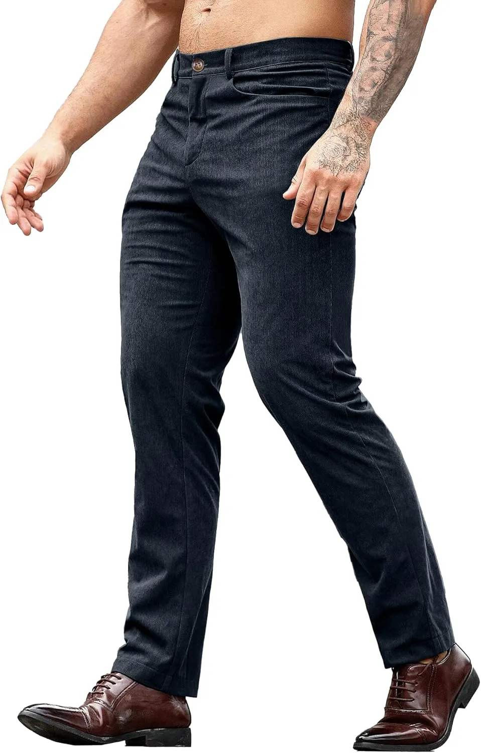 HOTake Men's Casual Corduroy Pants Lightweight Stretch Corduroy Trousers Straight Fit Dress Pants