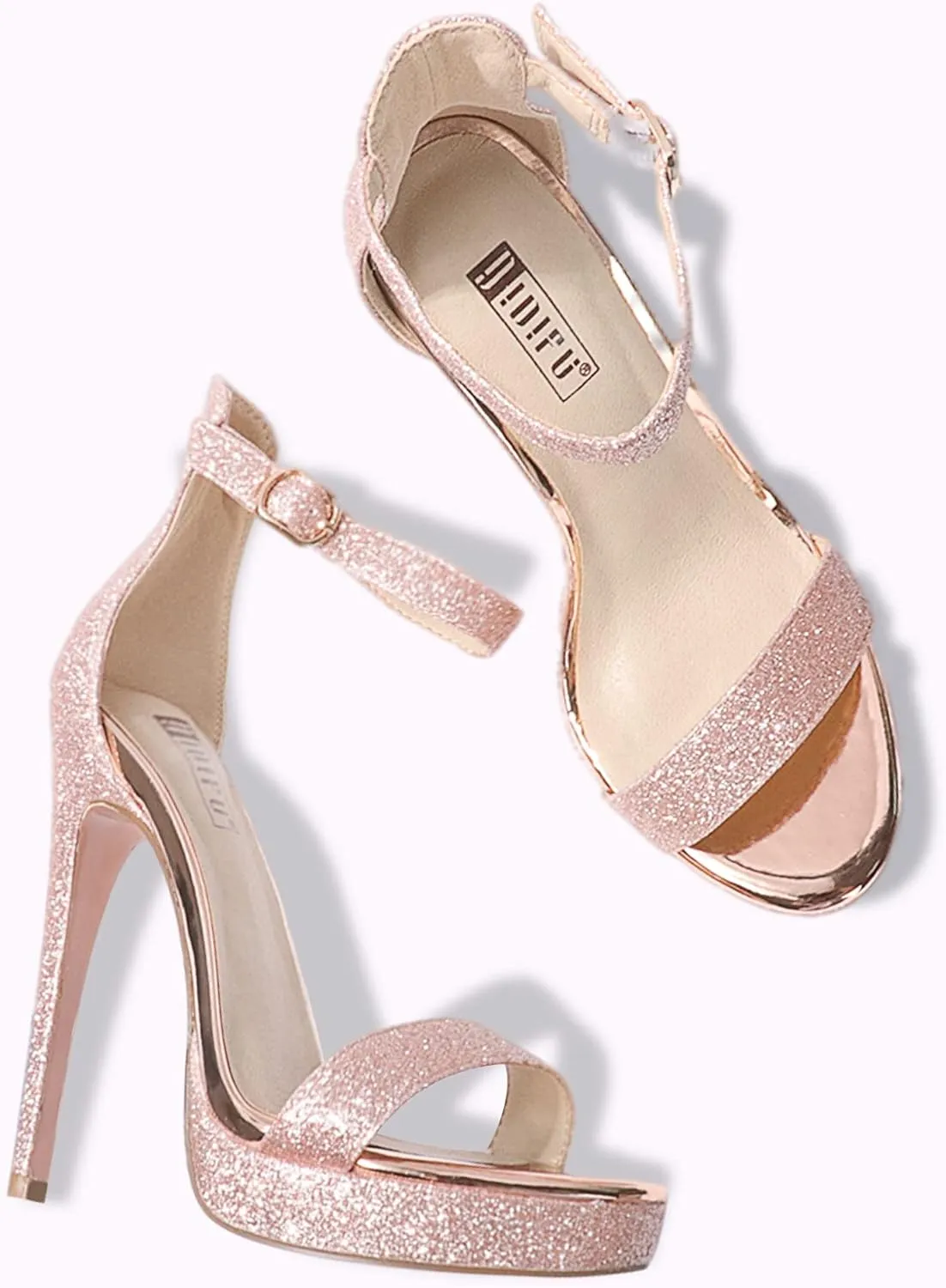 IDIFU Women's Stiletto High Heel Sandals Platform Open Toe Ankle Strap Dress Shoes for Women Bride Ladies in Wedding Bridal Party Homecoming