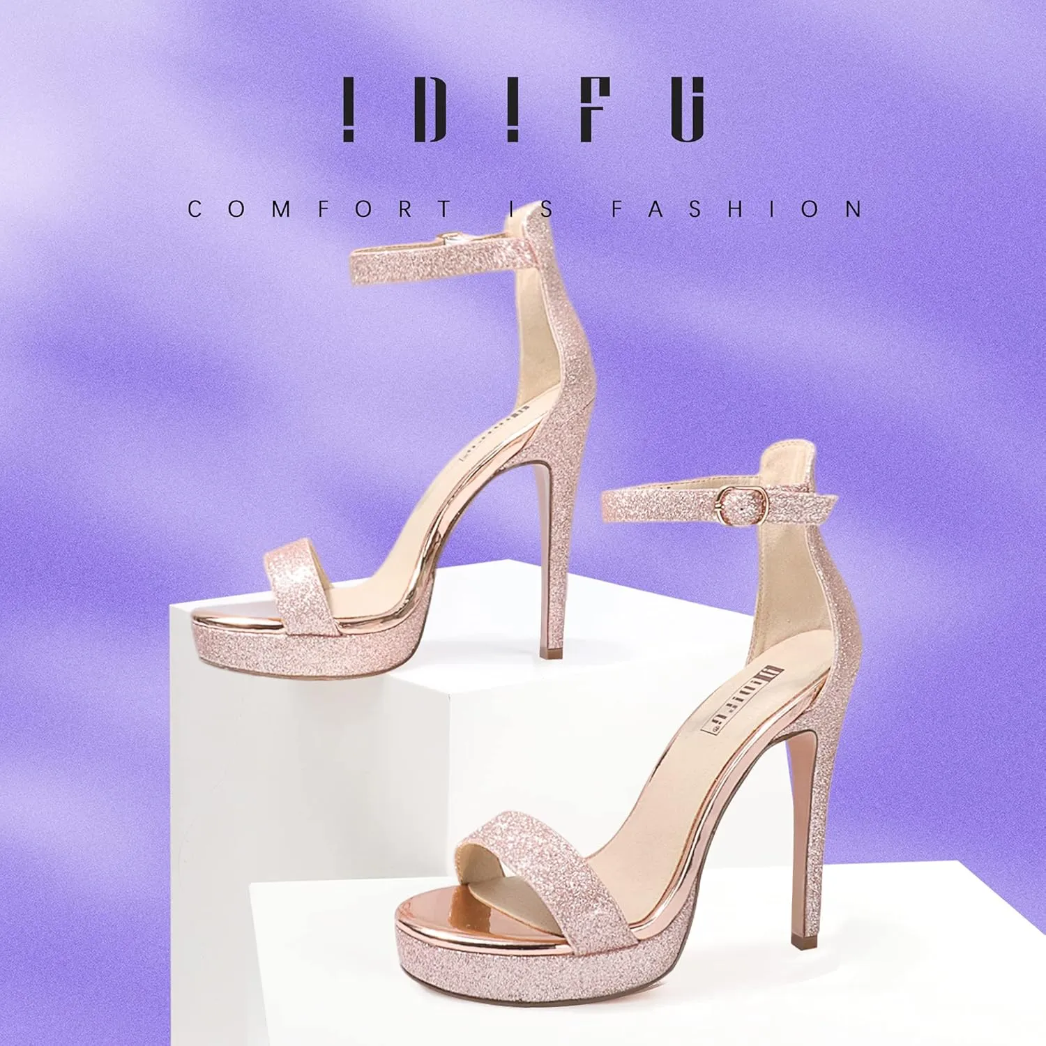IDIFU Women's Stiletto High Heel Sandals Platform Open Toe Ankle Strap Dress Shoes for Women Bride Ladies in Wedding Bridal Party Homecoming