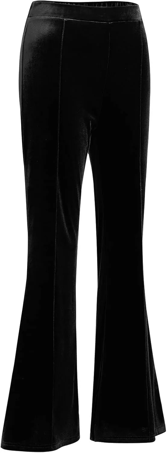 IKADEX Women Velvet Flare Pants High Waist Wide Leg Palazzo Bell Bottom Trousers Casual Dress Work Pants
