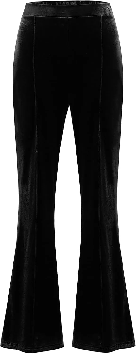 IKADEX Women Velvet Flare Pants High Waist Wide Leg Palazzo Bell Bottom Trousers Casual Dress Work Pants