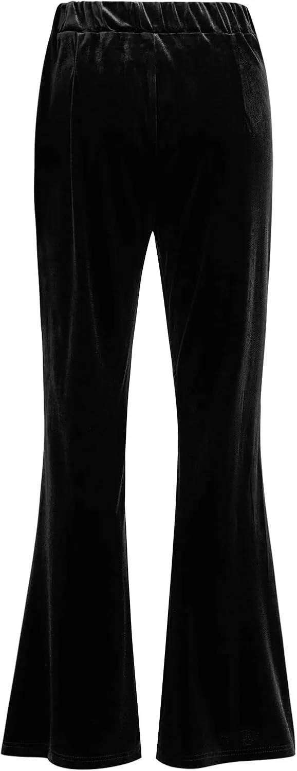 IKADEX Women Velvet Flare Pants High Waist Wide Leg Palazzo Bell Bottom Trousers Casual Dress Work Pants
