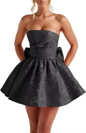 Jacquard Satin Homecoming Dresses Cocktail Pary Dresses with Bow