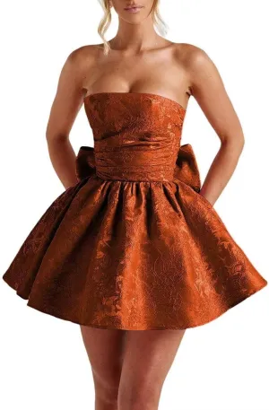 Jacquard Satin Homecoming Dresses Cocktail Pary Dresses with Bow