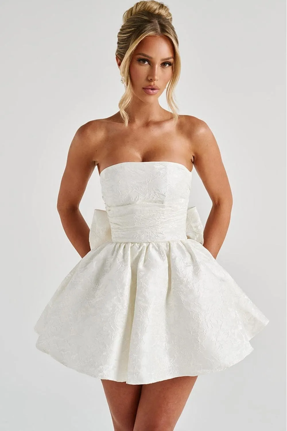 Jacquard Satin Homecoming Dresses Cocktail Pary Dresses with Bow