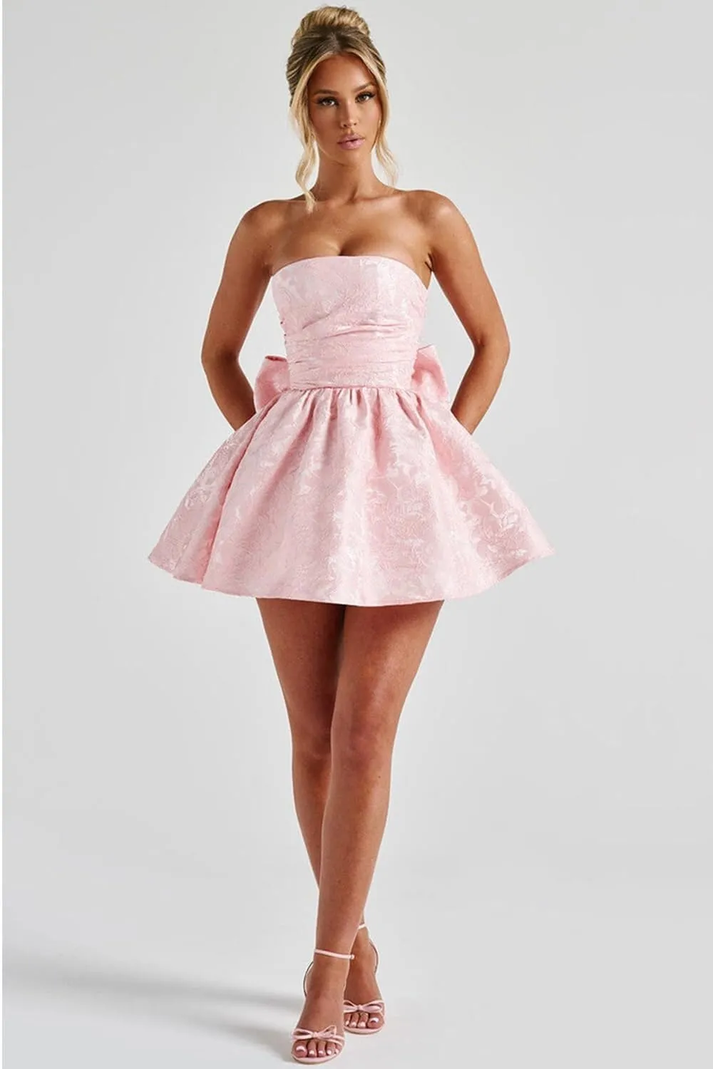 Jacquard Satin Homecoming Dresses Cocktail Pary Dresses with Bow