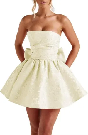 Jacquard Satin Homecoming Dresses Cocktail Pary Dresses with Bow