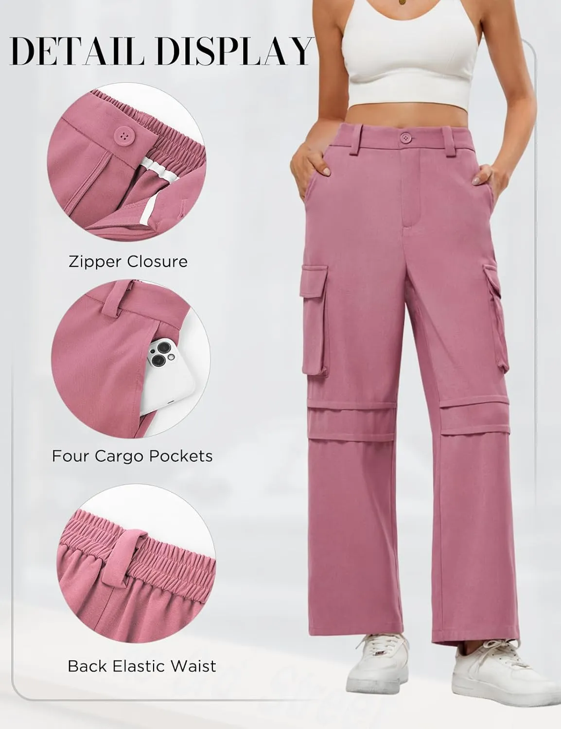 JASAMBAC Women High Waisted Cargo Pants Wide Leg Baggy Casual Pant 2024 Fall Streetwear Outfits with 4 Pockets