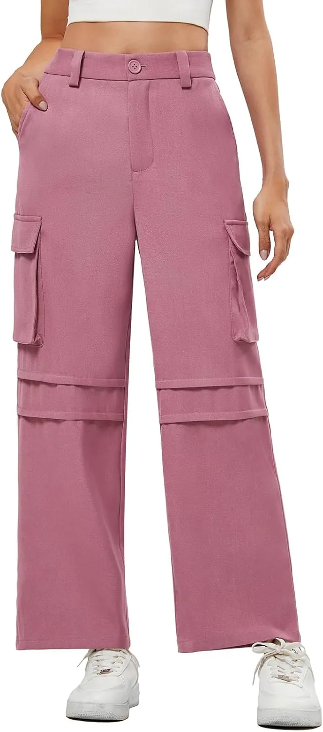 JASAMBAC Women High Waisted Cargo Pants Wide Leg Baggy Casual Pant 2024 Fall Streetwear Outfits with 4 Pockets