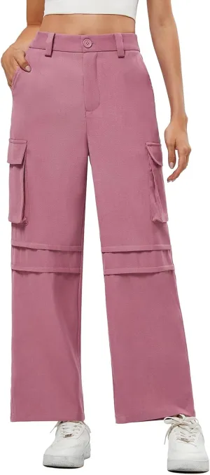 JASAMBAC Women High Waisted Cargo Pants Wide Leg Baggy Casual Pant 2024 Fall Streetwear Outfits with 4 Pockets