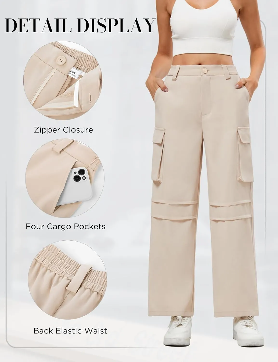 JASAMBAC Women High Waisted Cargo Pants Wide Leg Baggy Casual Pant 2024 Fall Streetwear Outfits with 4 Pockets