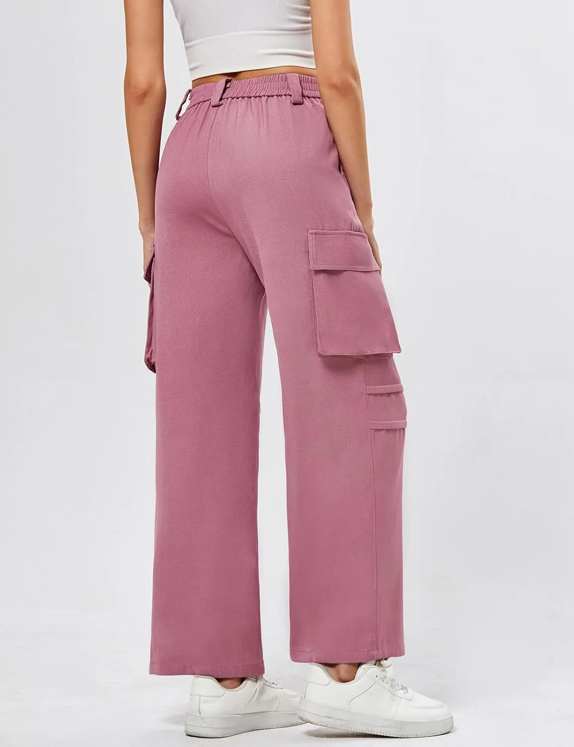 JASAMBAC Women High Waisted Cargo Pants Wide Leg Baggy Casual Pant 2024 Fall Streetwear Outfits with 4 Pockets