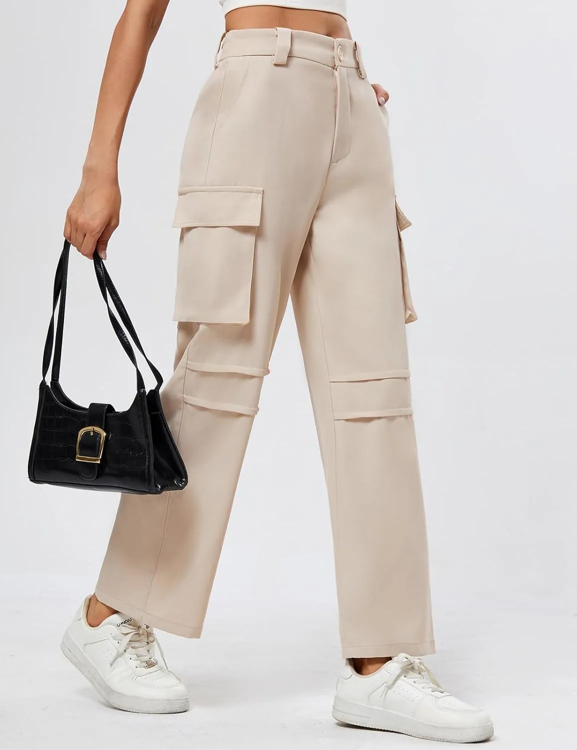 JASAMBAC Women High Waisted Cargo Pants Wide Leg Baggy Casual Pant 2024 Fall Streetwear Outfits with 4 Pockets