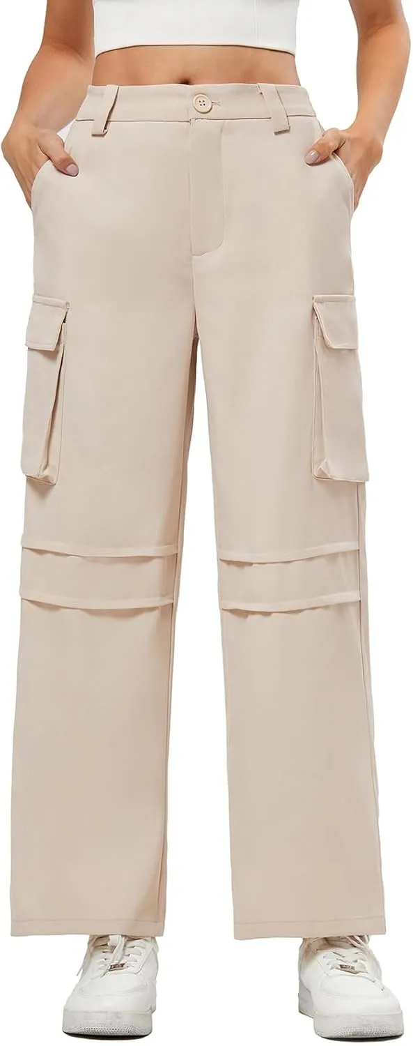 JASAMBAC Women High Waisted Cargo Pants Wide Leg Baggy Casual Pant 2024 Fall Streetwear Outfits with 4 Pockets