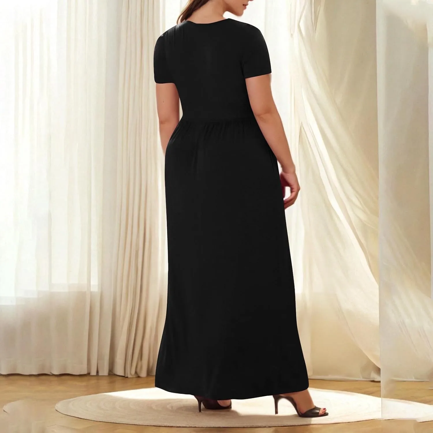 JOAU Women's Plus Size Summer Short Sleeve Maxi Dress 2025 Casual Wrap V Neck A Line Flowy Beach Long Dresses with Pockets