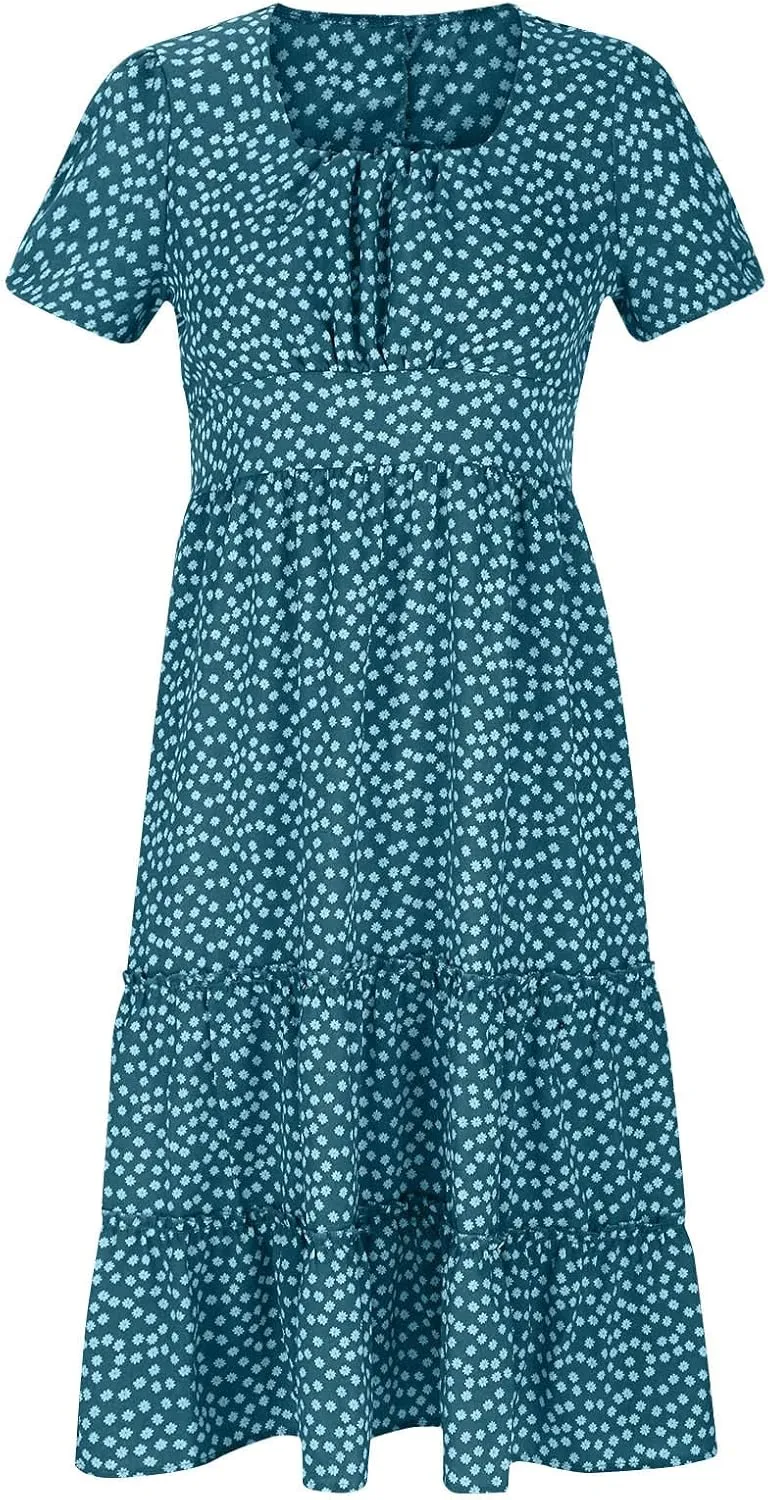 jsaierl Women's Boho Floral Dress Summer Casual Square Neck A Line Swing Dress 2025 Fashion Flowy Beach Sundress Ruffle Dress
