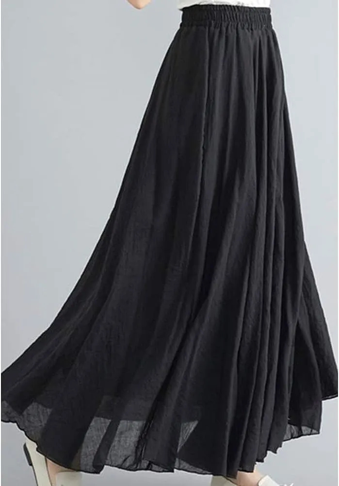 Kedera Women's Bohemian Style Elastic Waist Band Flowy Full Circle Cotton Linen Long Maxi Skirt Dress
