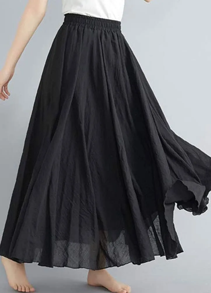 Kedera Women's Bohemian Style Elastic Waist Band Flowy Full Circle Cotton Linen Long Maxi Skirt Dress