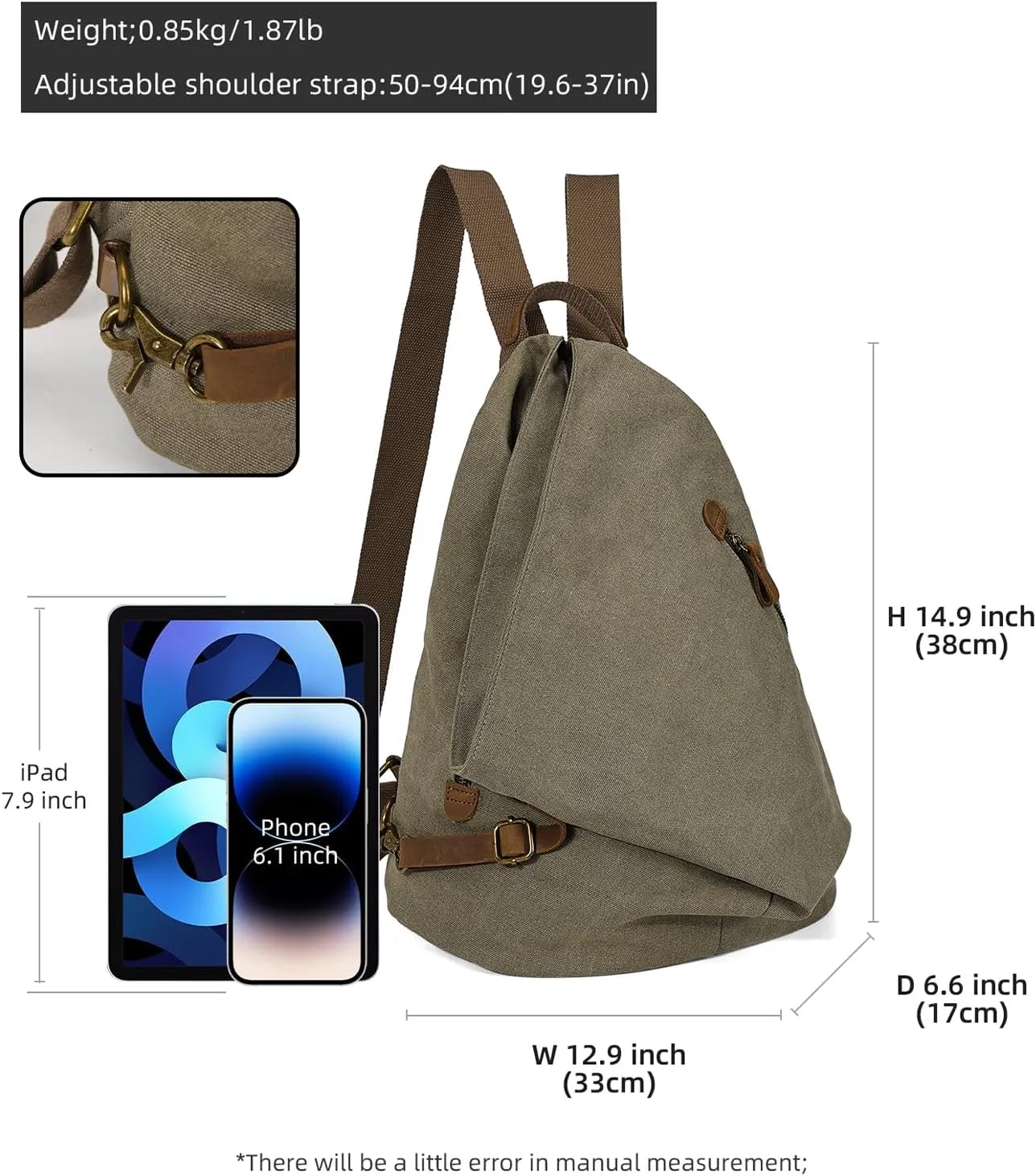 KL928 Canvas Vintage Backpack  Large Casual Daypack Outdoor Travel Rucksack Hiking Backpacks for Men Women
