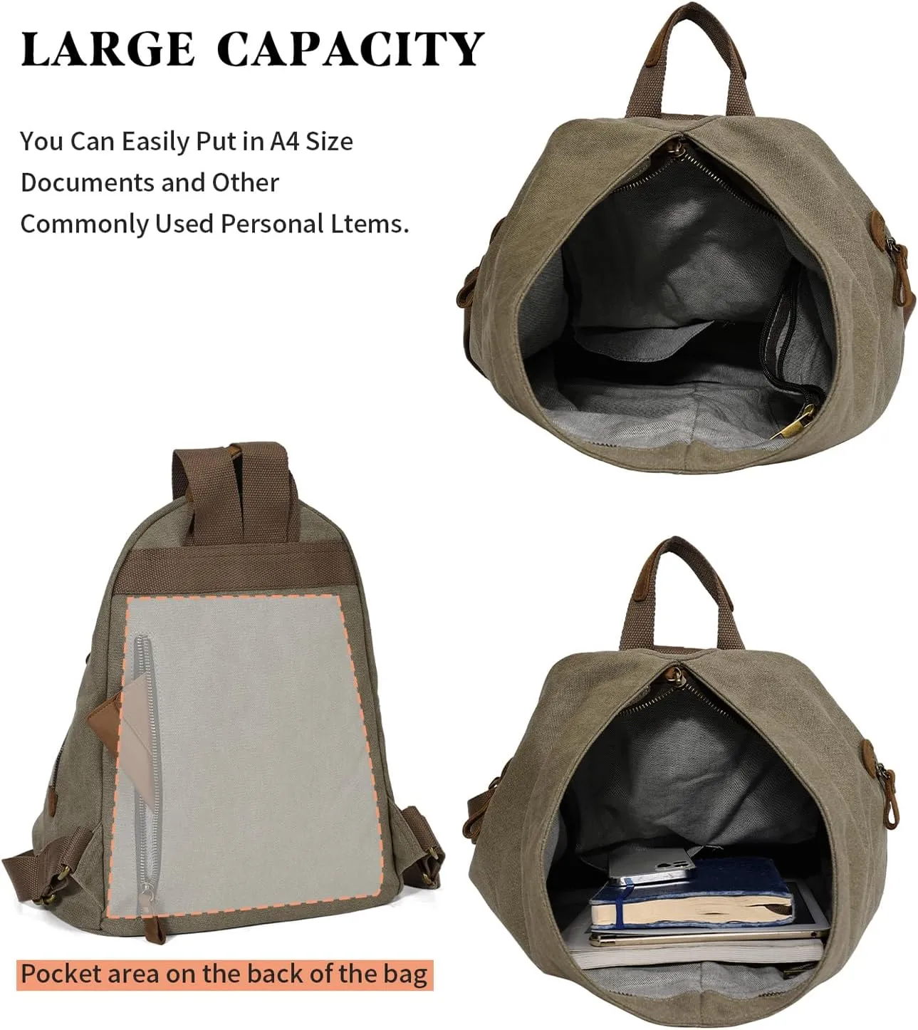 KL928 Canvas Vintage Backpack  Large Casual Daypack Outdoor Travel Rucksack Hiking Backpacks for Men Women