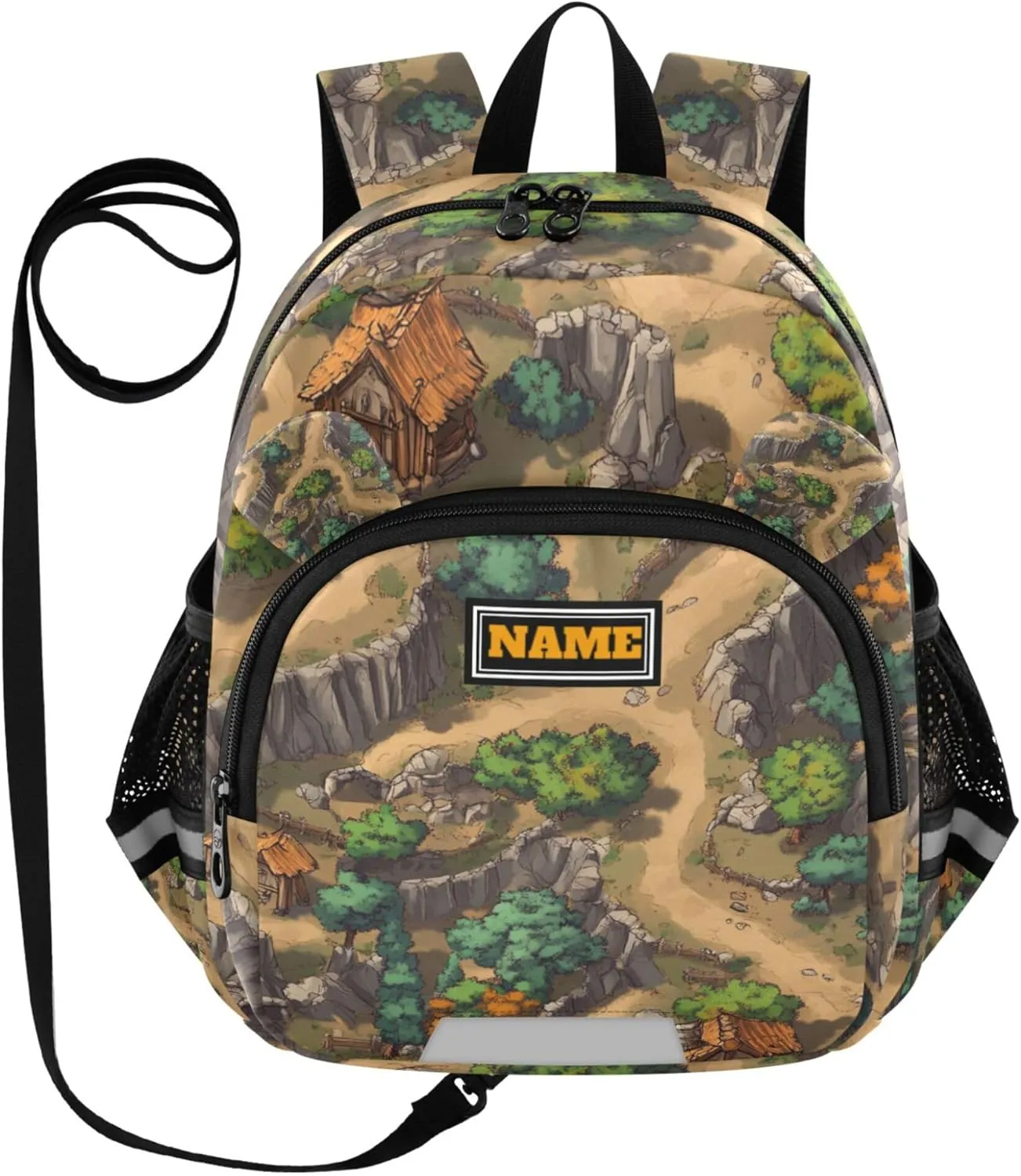 KLL Custom Cute Ears Daycare Backpack Leash Boy's Girl's Anti-Lost Personalized Bag School with Reflective Strip S Game Map
