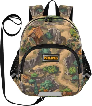 KLL Custom Cute Ears Daycare Backpack Leash Boy's Girl's Anti-Lost Personalized Bag School with Reflective Strip S Game Map