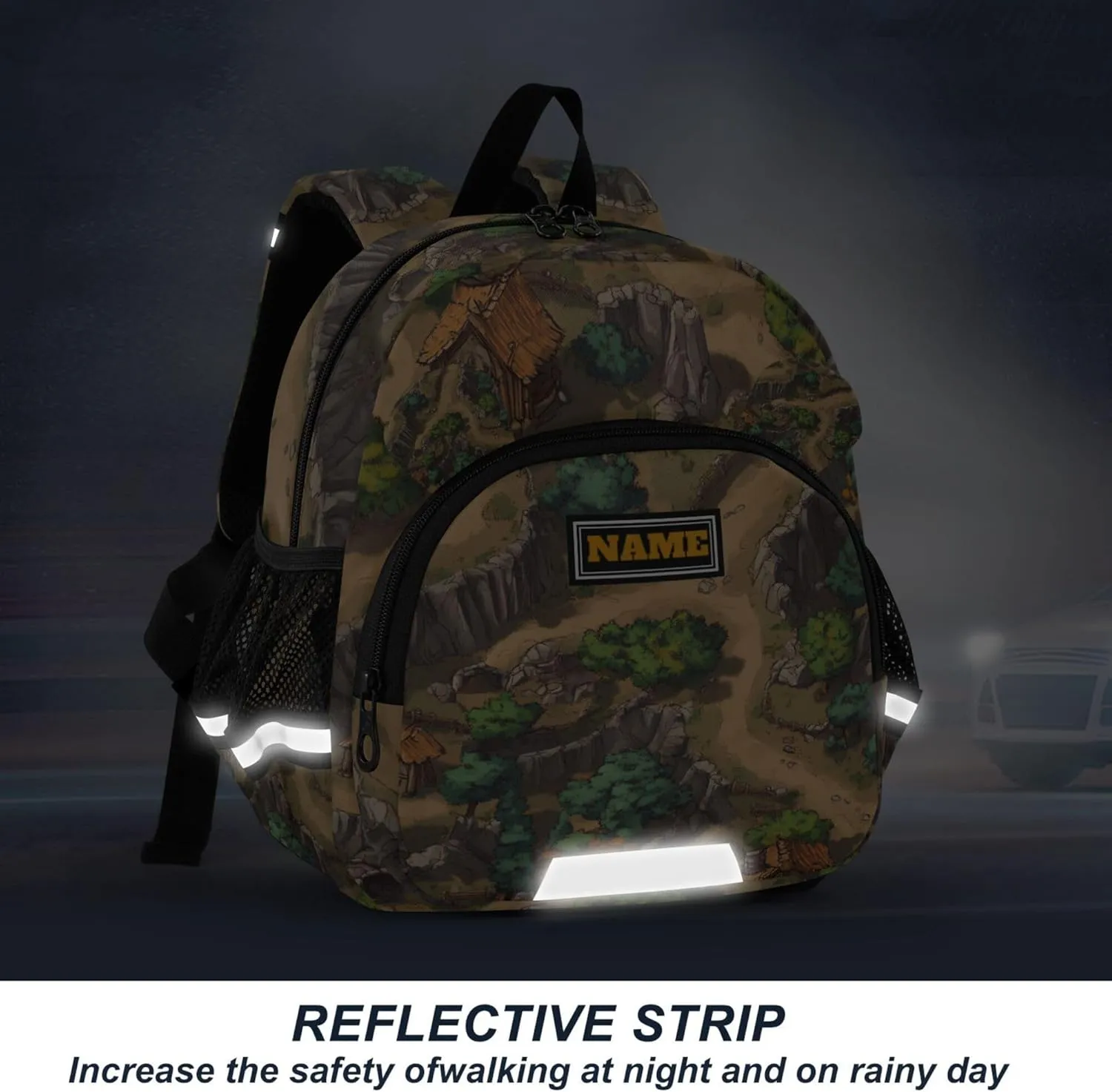 KLL Custom Cute Ears Daycare Backpack Leash Boy's Girl's Anti-Lost Personalized Bag School with Reflective Strip S Game Map