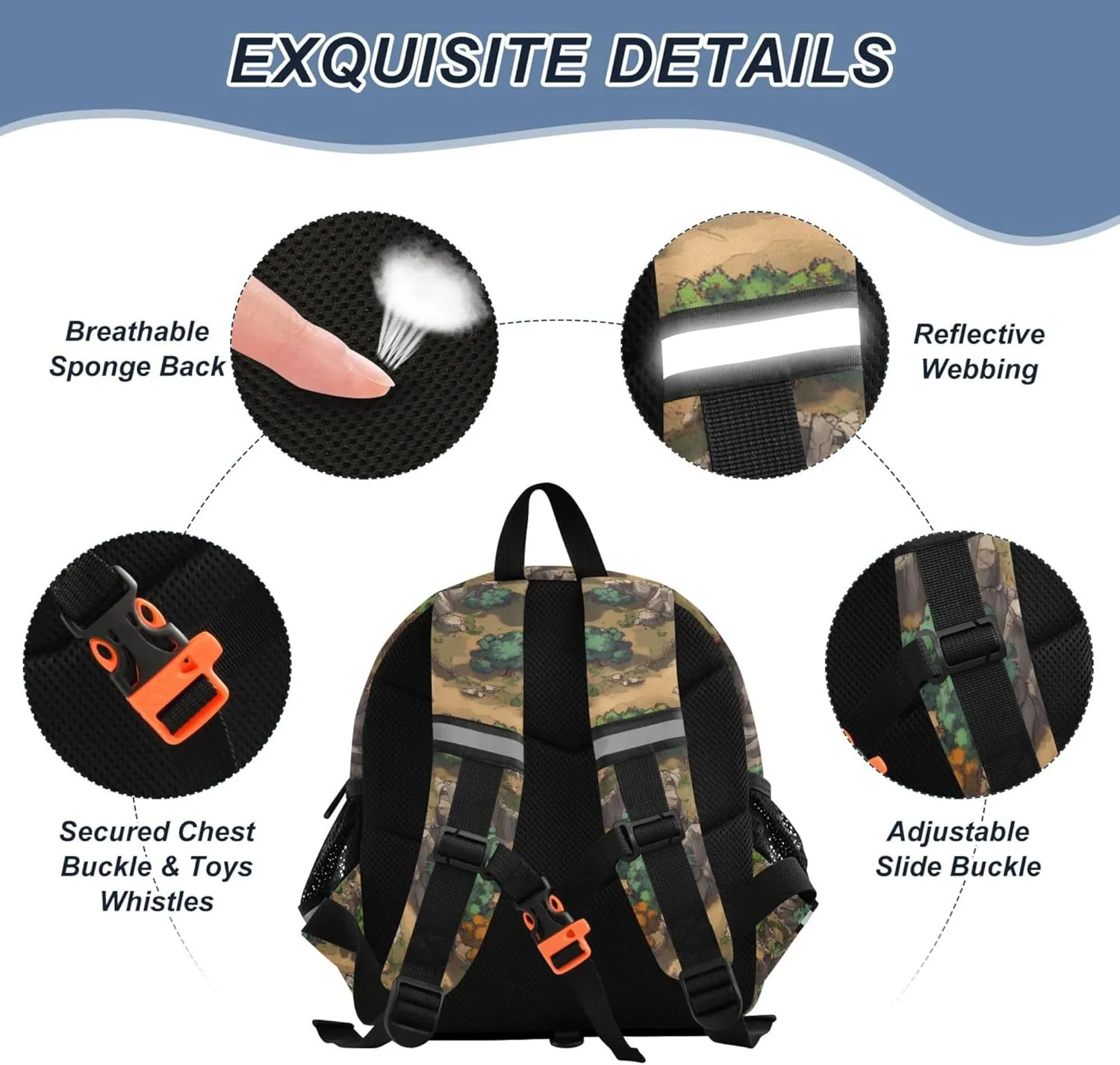 KLL Custom Cute Ears Daycare Backpack Leash Boy's Girl's Anti-Lost Personalized Bag School with Reflective Strip S Game Map