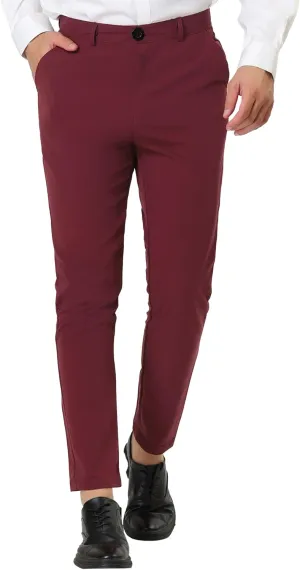 Lars Amadeus Men's Dress Chino Slim Fit Stretch Flat Front Solid Color Business Pants