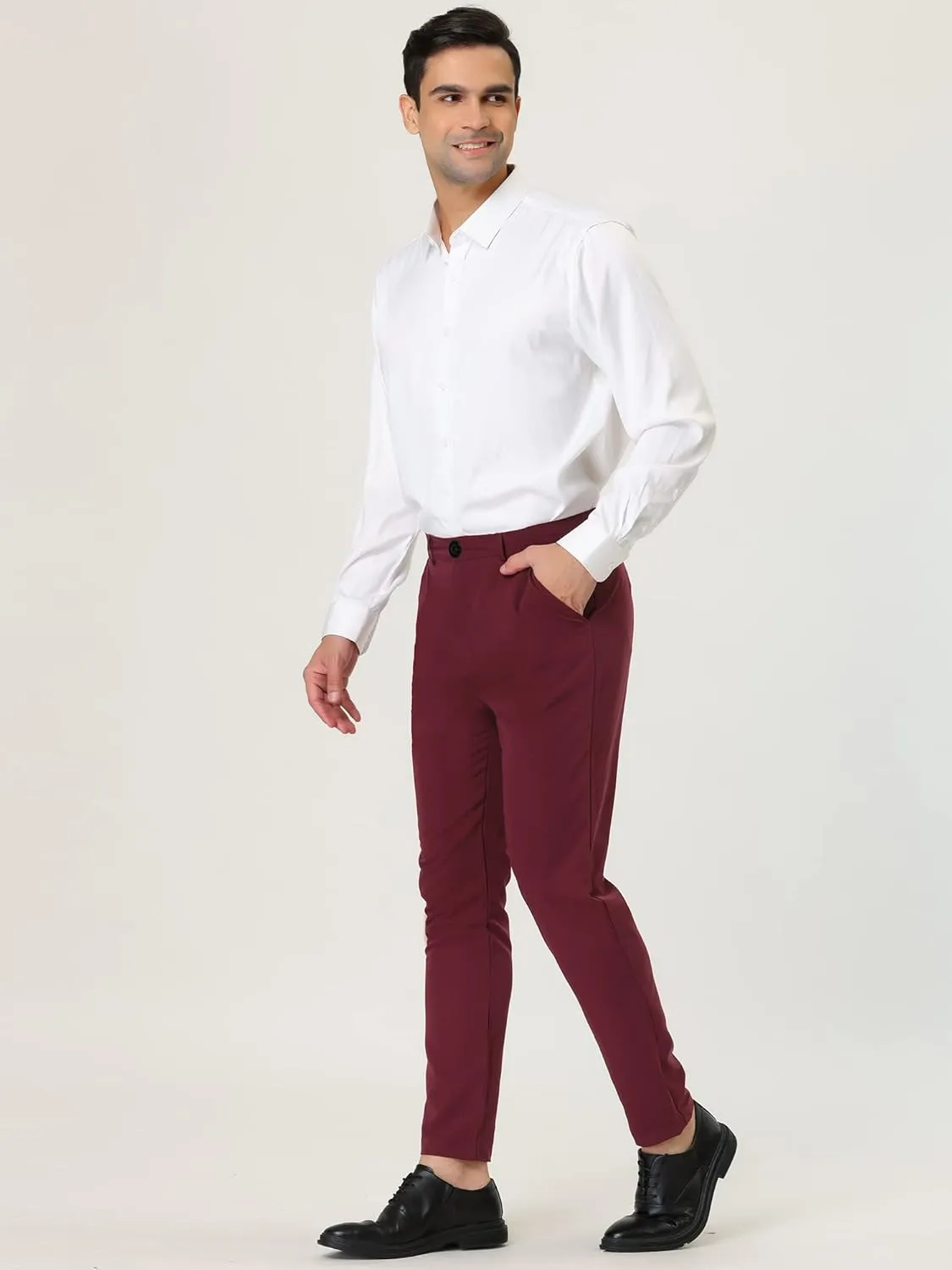 Lars Amadeus Men's Dress Chino Slim Fit Stretch Flat Front Solid Color Business Pants