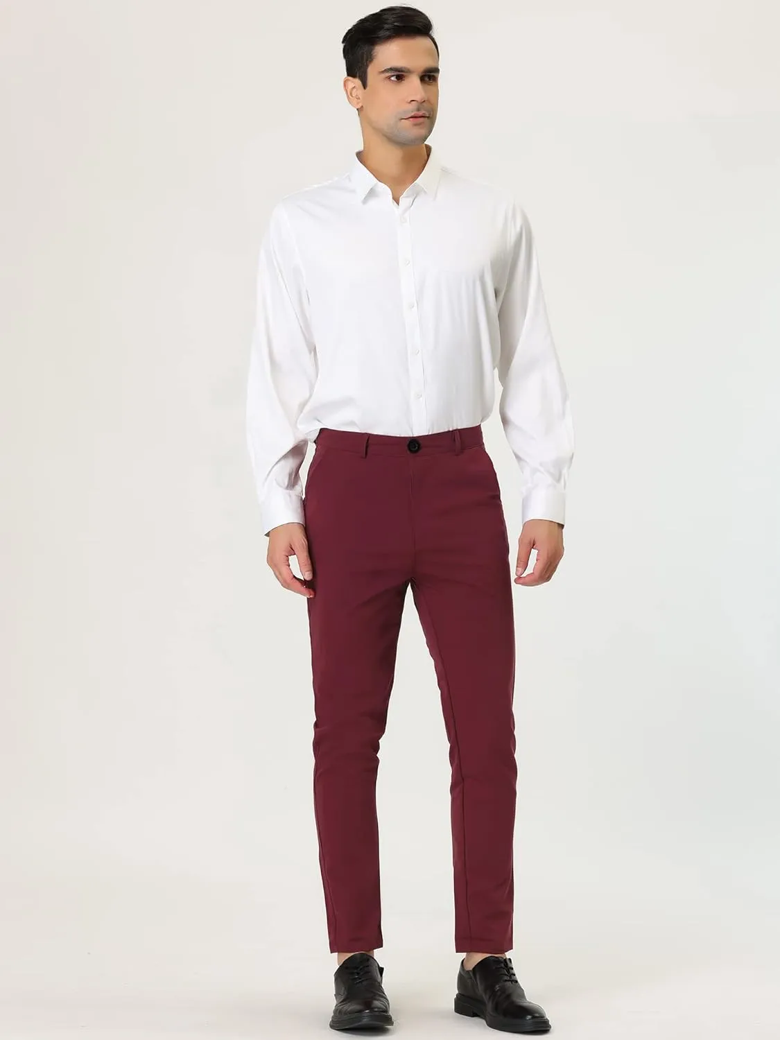 Lars Amadeus Men's Dress Chino Slim Fit Stretch Flat Front Solid Color Business Pants