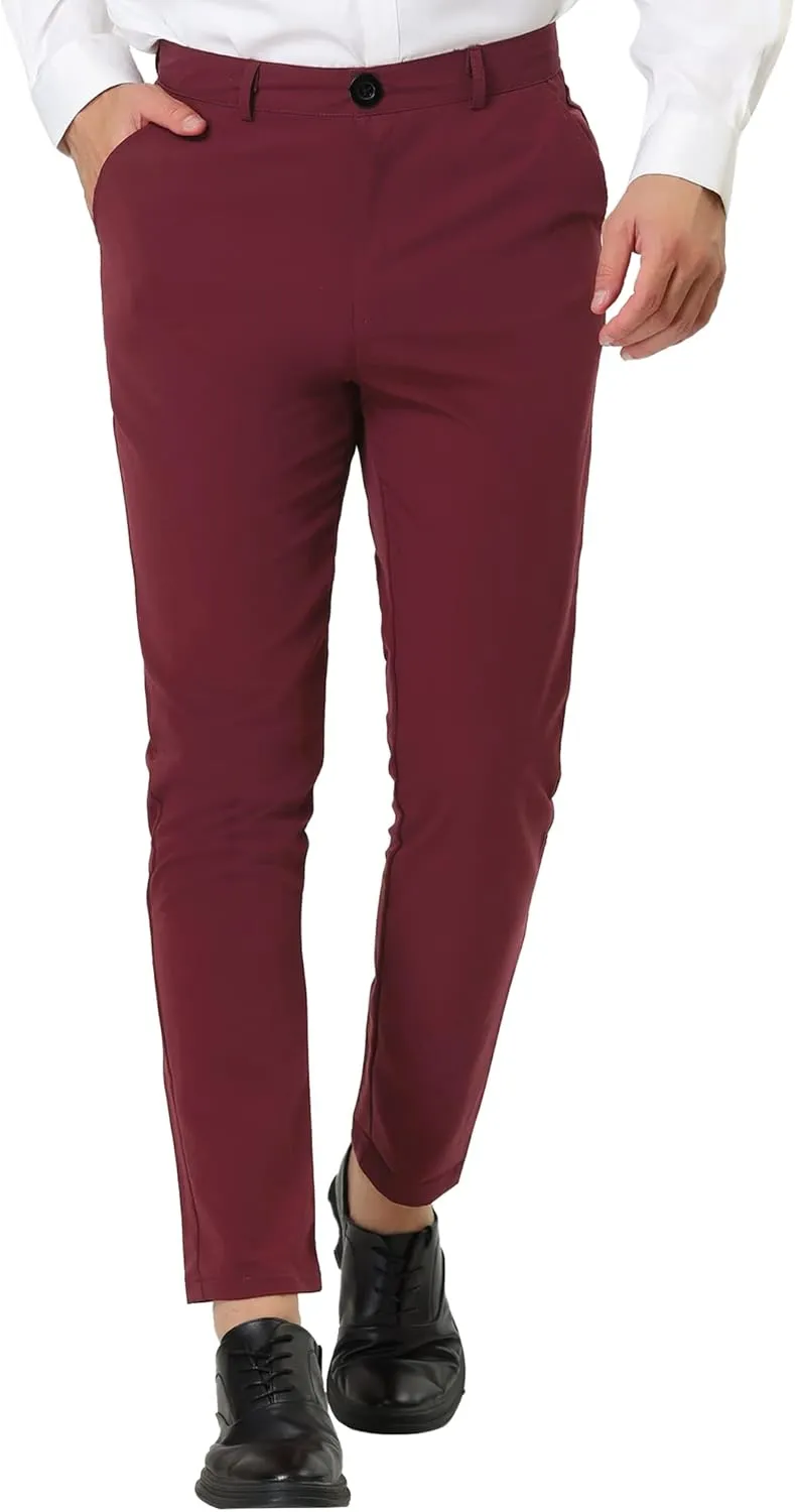 Lars Amadeus Men's Dress Chino Slim Fit Stretch Flat Front Solid Color Business Pants