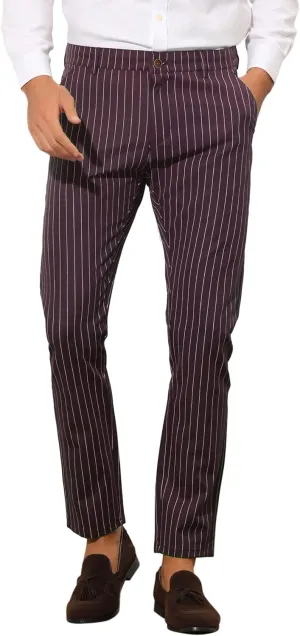 Lars Amadeus Men's Dress Striped Pants Slim Fit Flat Front Business Trousers