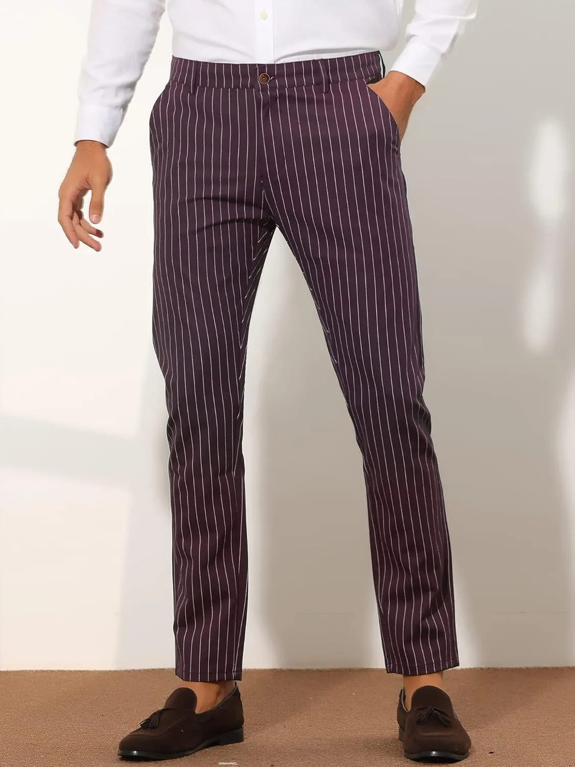Lars Amadeus Men's Dress Striped Pants Slim Fit Flat Front Business Trousers