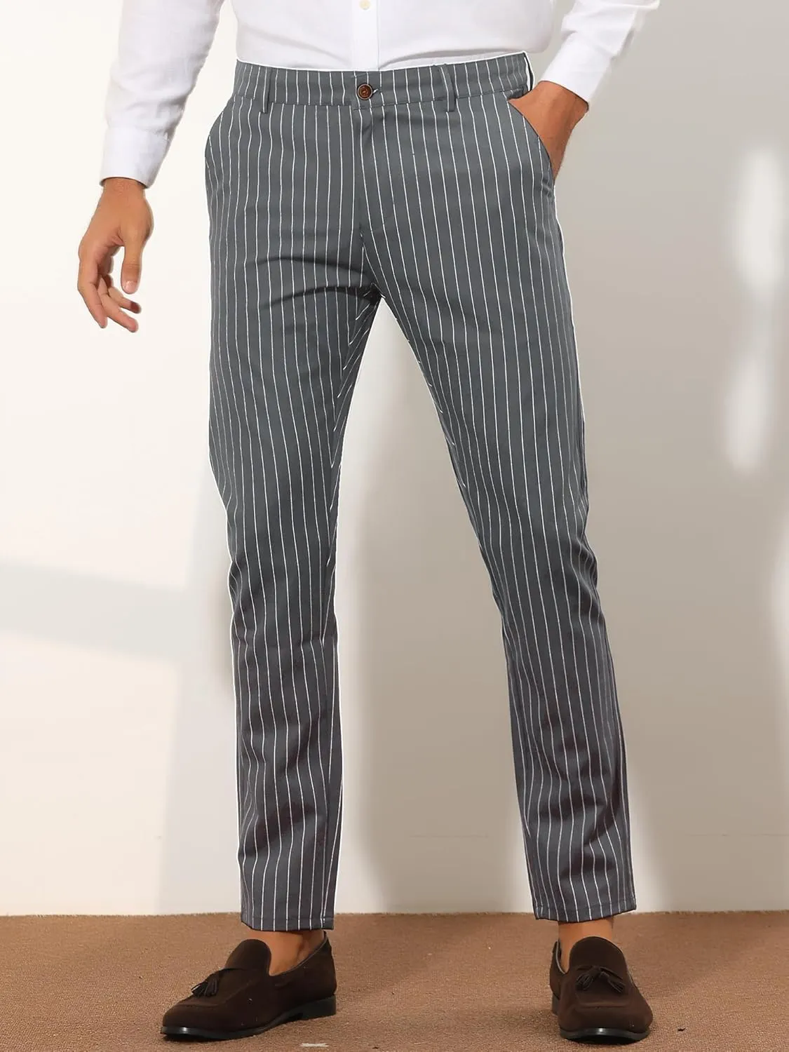 Lars Amadeus Men's Dress Striped Pants Slim Fit Flat Front Business Trousers