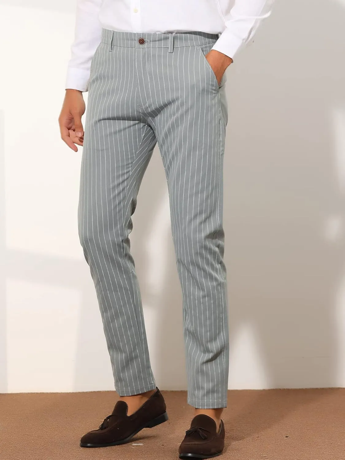 Lars Amadeus Men's Dress Striped Pants Slim Fit Flat Front Business Trousers