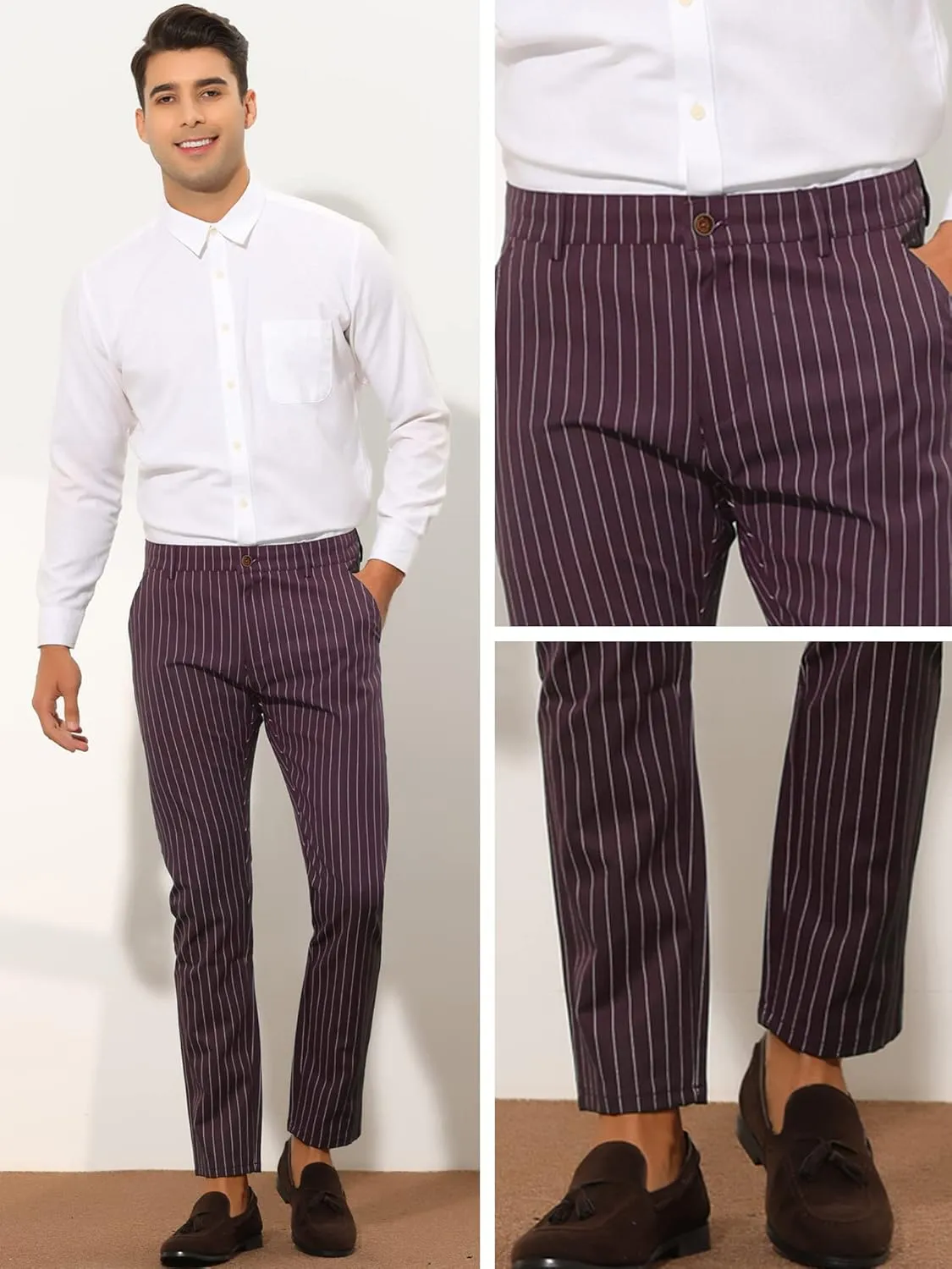 Lars Amadeus Men's Dress Striped Pants Slim Fit Flat Front Business Trousers
