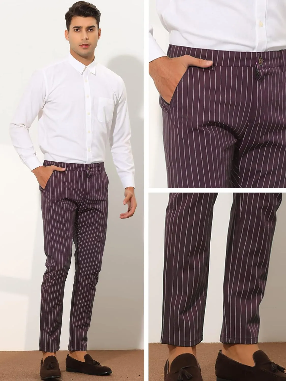 Lars Amadeus Men's Dress Striped Pants Slim Fit Flat Front Business Trousers