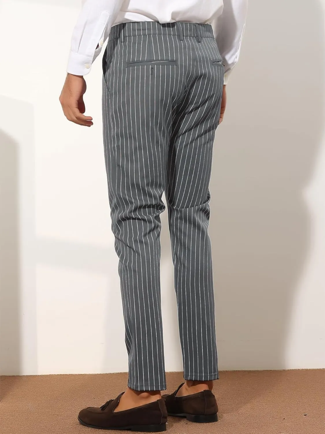 Lars Amadeus Men's Dress Striped Pants Slim Fit Flat Front Business Trousers