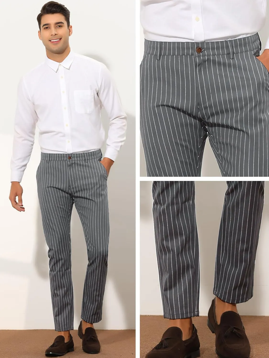 Lars Amadeus Men's Dress Striped Pants Slim Fit Flat Front Business Trousers