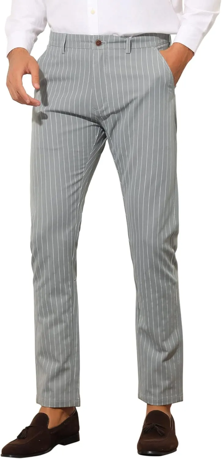 Lars Amadeus Men's Dress Striped Pants Slim Fit Flat Front Business Trousers