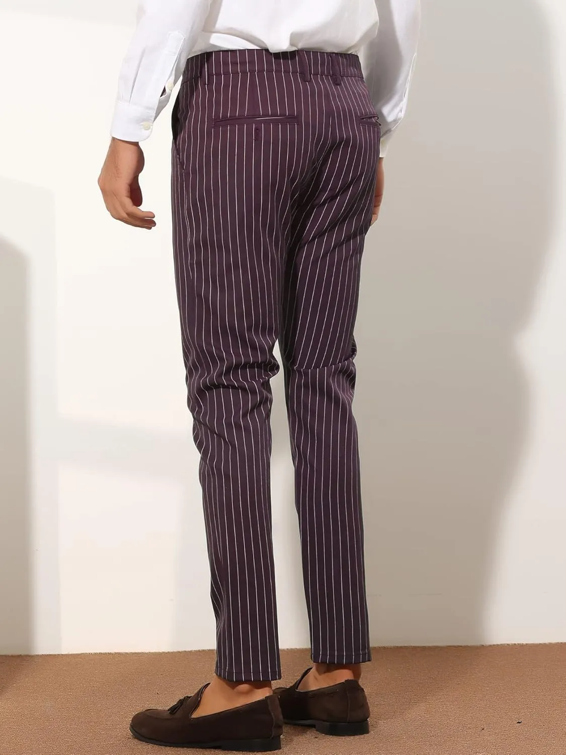 Lars Amadeus Men's Dress Striped Pants Slim Fit Flat Front Business Trousers