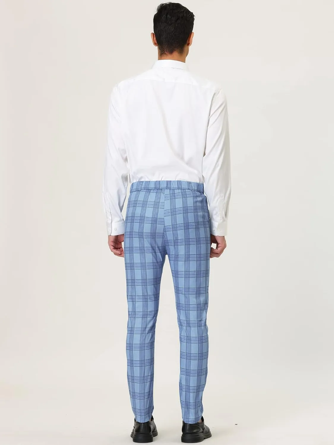 Lars Amadeus Men's Formal Trousers Color Block Slim Fit Flat Front Plaid Dress Pants