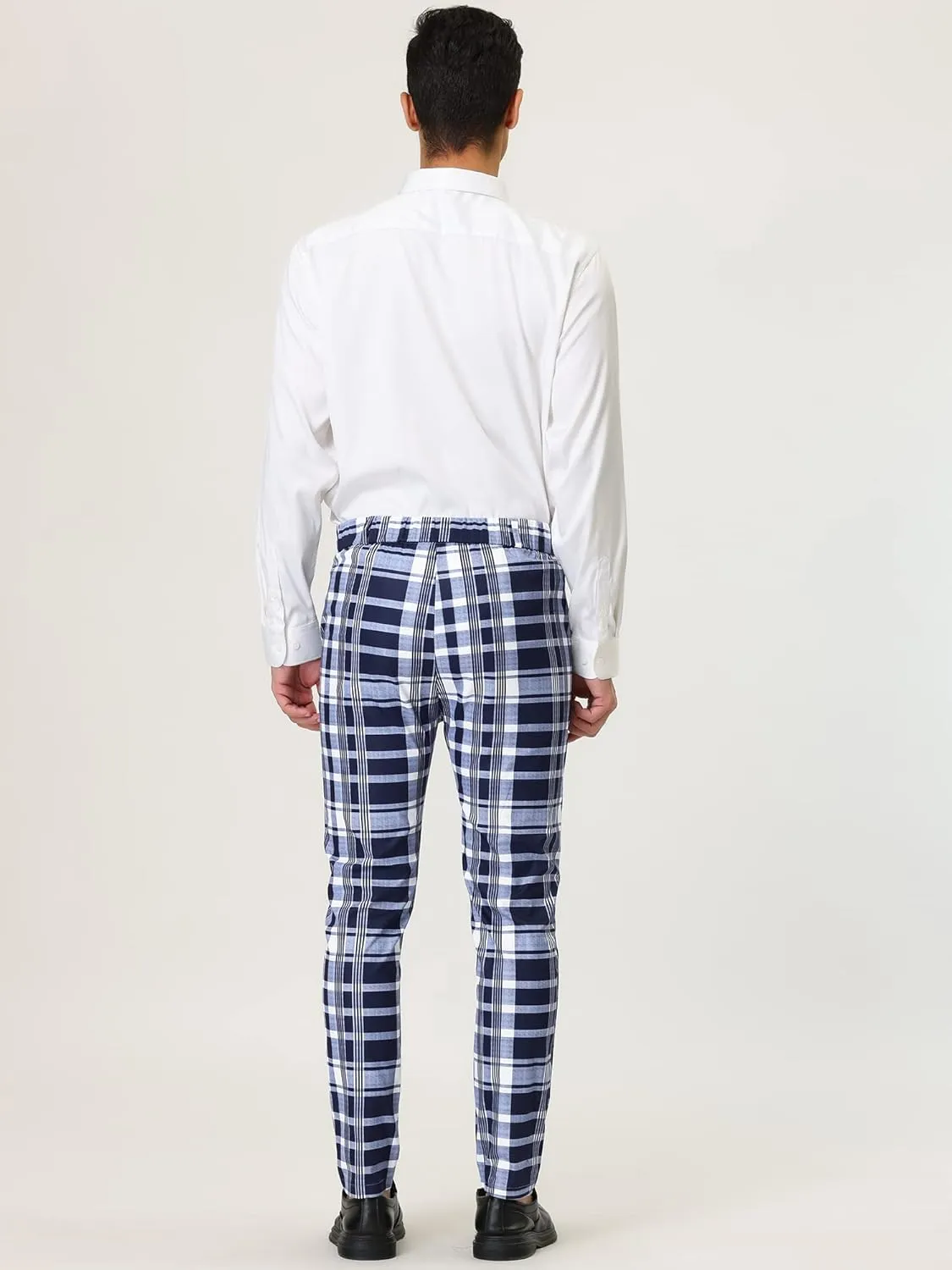 Lars Amadeus Men's Formal Trousers Color Block Slim Fit Flat Front Plaid Dress Pants