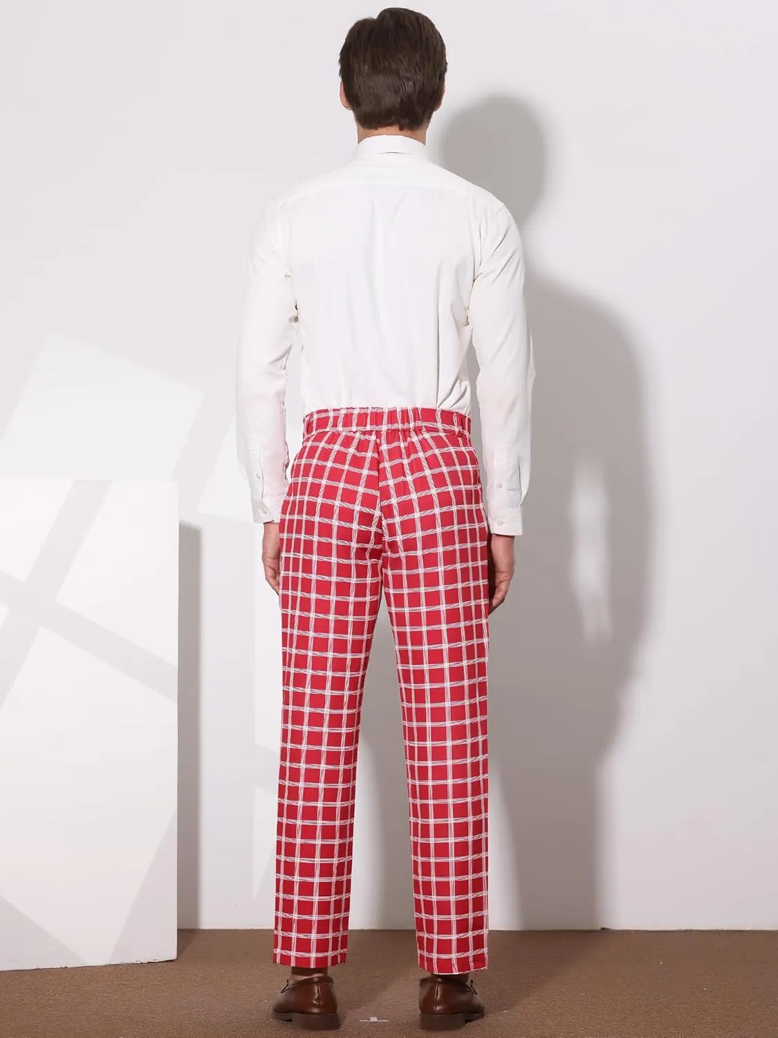 Lars Amadeus Men's Formal Trousers Color Block Slim Fit Flat Front Plaid Dress Pants